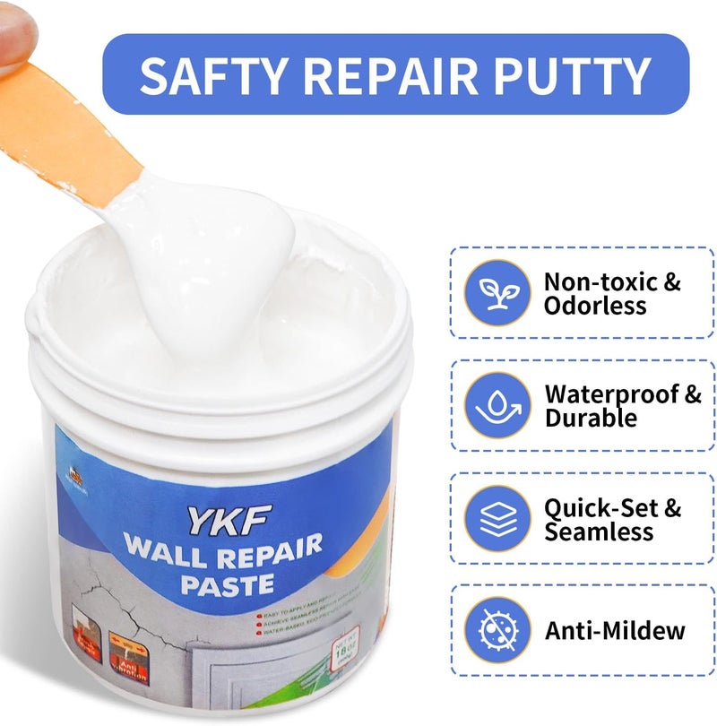 YKF Drywall Patch Repair Kit, 18 Oz Spackle Wall Repair Paste with Scraper, Easy Wall Hole & Crack Mending, Quick Drying, Paintable, Strong Adhesion, Long Lasting Fix for Drywall Plaster Wood - Image 2